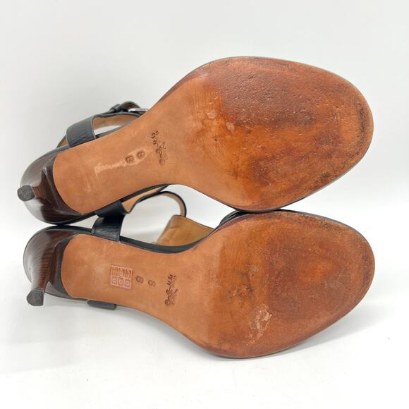 COACH Izzy Woven Leather Heel Sandal T Strap Womens 8 Black Ankle Strap Classic - Picture 12 of 13